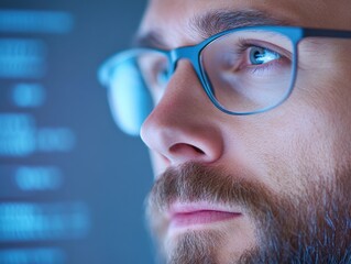 man with glasses looking at screen