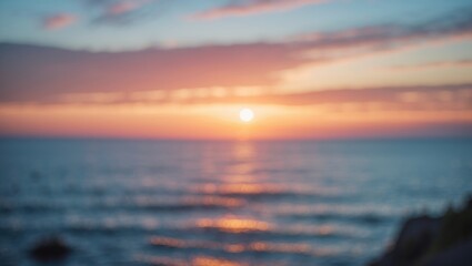 Wall Mural - serene blurred sunset over ocean waves with soft colors and copy space for text use
