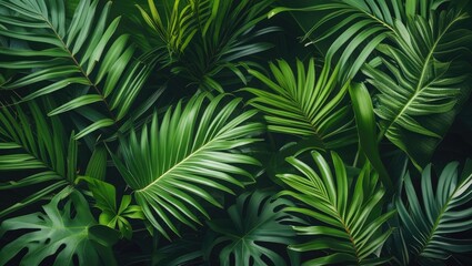 Wall Mural - Lush Green Tropical Leaves Texture for Nature Background and Decoration Concepts