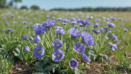 Wall Mural - Chicory Flowers Blooming In A Lush Summer Meadow With Clear Space For Your Text Or Design Elements