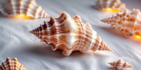 Wall Mural - Close Up View Of Elegant Seashells On Soft Background With Warm Lighting Perfect For Text Overlay And Coastal Decor Themes