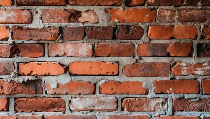 Wall Mural - Detailed close-up of a weathered exposed red brick internal wall showcasing texture and vintage character. Ideal for interior design themes.