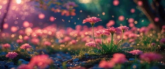Wall Mural - vibrant floral bokeh background with blurred flowers and soft light for nature and spring themes