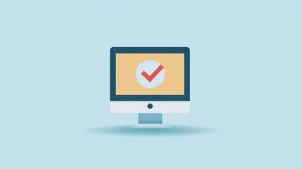 Computer monitor with checkmark, confirmation, digital approval, simple icon, user interface, for web and app design