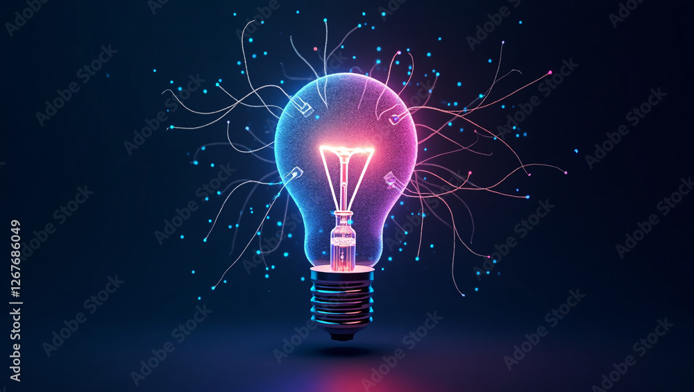 Digital Light Bulb Glowing Blue Wireframe Innovation Concept ...