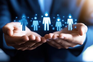Wall Mural - hands holding digital representation of human network connection signifying business collaboration a