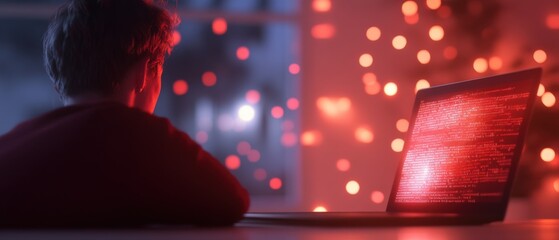 person coding on laptop at night