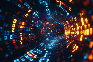 Canvas Print - vibrant digital binary tunnel with glowing numbers