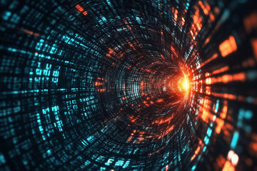 Wall Mural - vibrant digital binary tunnel with glowing numbers