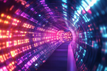 Wall Mural - vibrant digital binary tunnel with glowing numbers