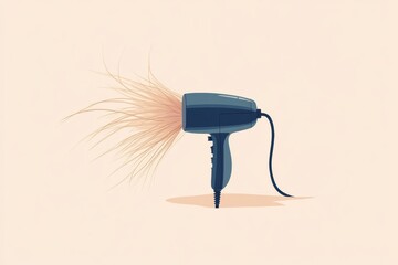 Poster - Creative illustration of a hair dryer with flowing hair strands during a beauty routine at home. Generative AI