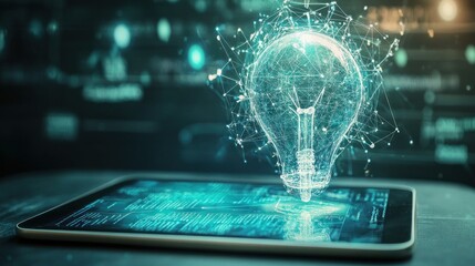 Digital Innovation: A Glowing Lightbulb on a Tablet
