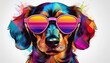 © Taylor - cartoon colorful dachshund dog with sunglasses on white background