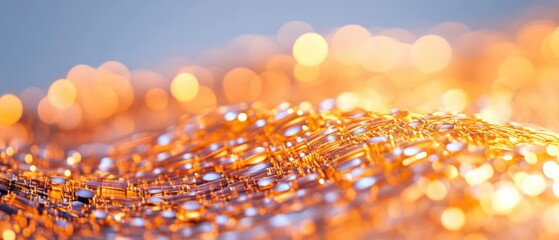 Abstract golden mesh with blurred bokeh background
