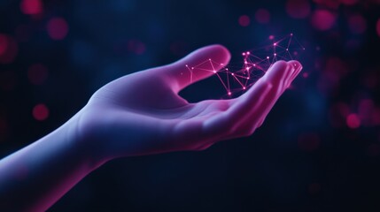 Wall Mural - hand holding digital network in glowing light