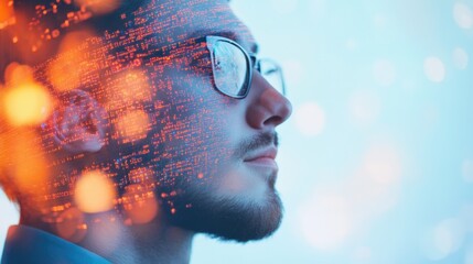 Man with digital data overlay