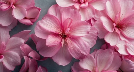 Wall Mural - pink cherry blossom petals scattered on a neutral background with soft lighting and texture suitable