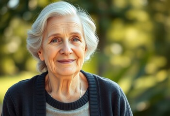 Wall Mural - Serene outdoor portrait of a 75-year-old woman