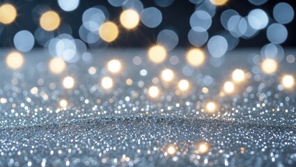Wall Mural - abstract glitter background with soft bokeh lights in gold and blue tones suitable for festive and c