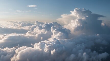 Sticker - Cloudscape with fluffy white clouds and blue sky during daylight, ideal for backgrounds or nature themes, Copy Space available