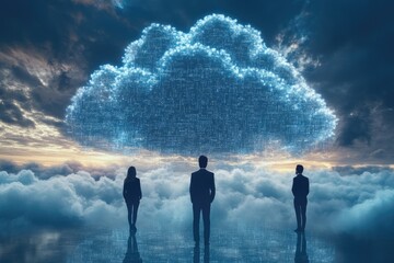 Wall Mural - businesspeople watching digital cloud computing information technology concept