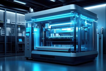 Fototapete - Futuristic 3d printer creating objects in modern laboratory