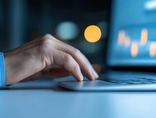 Sticker - Hand Typing on Laptop with Stock Chart