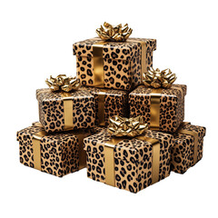 Wall Mural - Luxury Leopard Print Gift Boxes with Golden Ribbons 