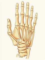 Poster - Detailed anatomical illustration of a human hand skeleton showcasing bone structure and joint connections. Generative AI