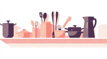 Wall Mural - Kitchen Utensils and Pots on Shelf