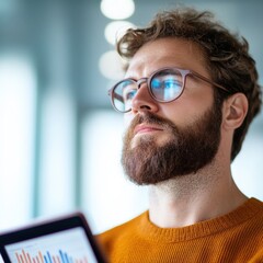 Sticker - man with tablet analyzing data