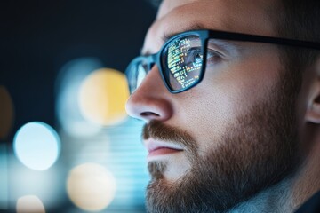 Man wearing Glasses with Code Reflection