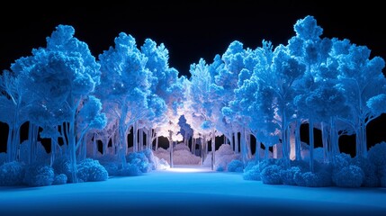 Wall Mural - Winter wonderland snowy forest with glowing background ideal as seasonal backdrop