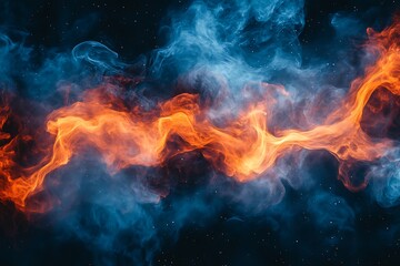 Canvas Print - Vibrant swirl of orange and blue smoke against a dark backdrop, creating a mesmerizing visual effect