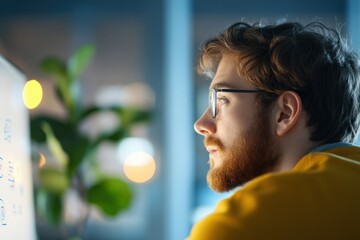 Sticker - man wearing glasses looking at computer screen