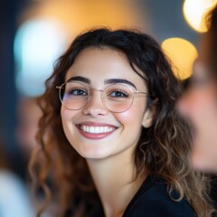 Wall Mural - Portrait of a Smiling Woman with Glasses