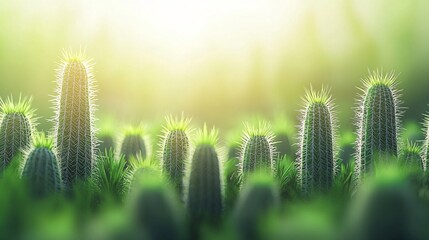 Wall Mural - Sunlit cacti desert sunrise landscape