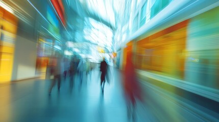 Poster - Abstract blurred office background featuring shapes and colors representing a busy work environment