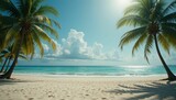 palm tree on the beach , andy Ocean Shoreline with Palm Trees and Retro Light