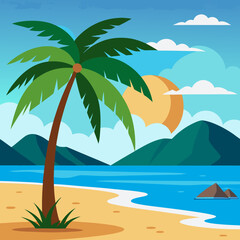 Wall Mural - tropical beach with palm trees and sea