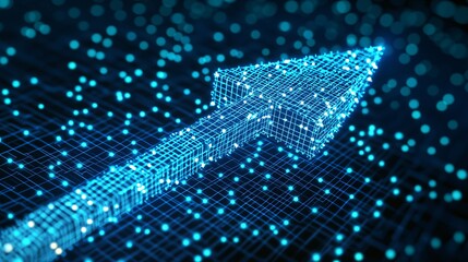 Upward arrow, digital network, growth, data background, tech concept