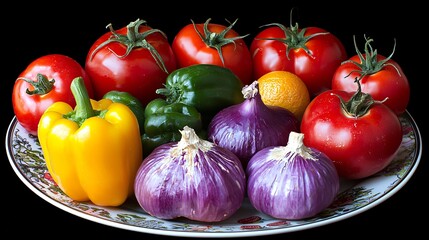 Poster - Vibrant vegetables on plate, kitchen still life