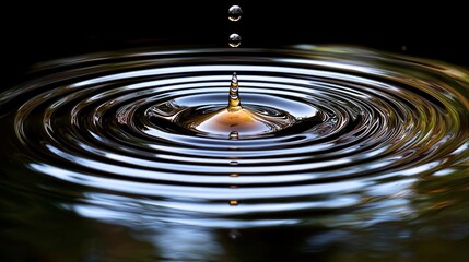 Canvas Print - Water drop impact, ripples, dark background, nature photography, website banner