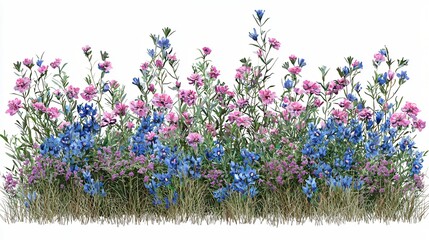 Wall Mural - Wildflower meadow border, floral arrangement, isolated white background, nature scene, gardening design