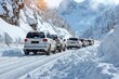 © Matvejs - Challenging winter driving  navigating snowy roads and maneuvering around parked vehicles