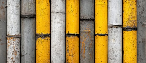 Wall Mural - A row of yellow and white pipes