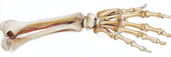 Poster - Detailed view of a human hand skeleton showcasing individual bones and structure for educational purposes. Generative AI