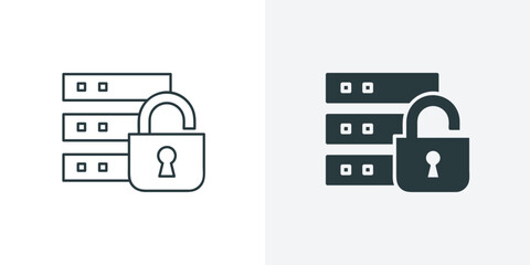 Server Security and Database Protection Icon Outline and Solid Vector Illustration