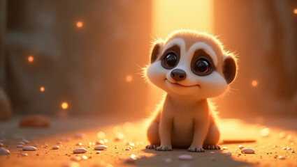 AI-generated images of a 3D animation-style cute baby Meerkat