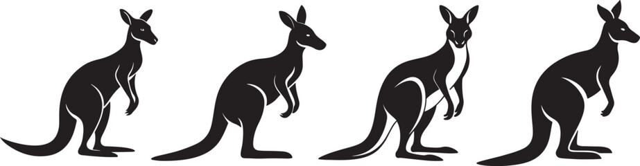 Wall Mural - set of kangaroo silhouette, black and white silhouette, vector and illustration